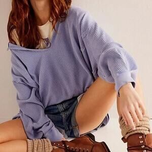 Free People We The Free Buttercup Thermal Long Sleeve Top Purple Small